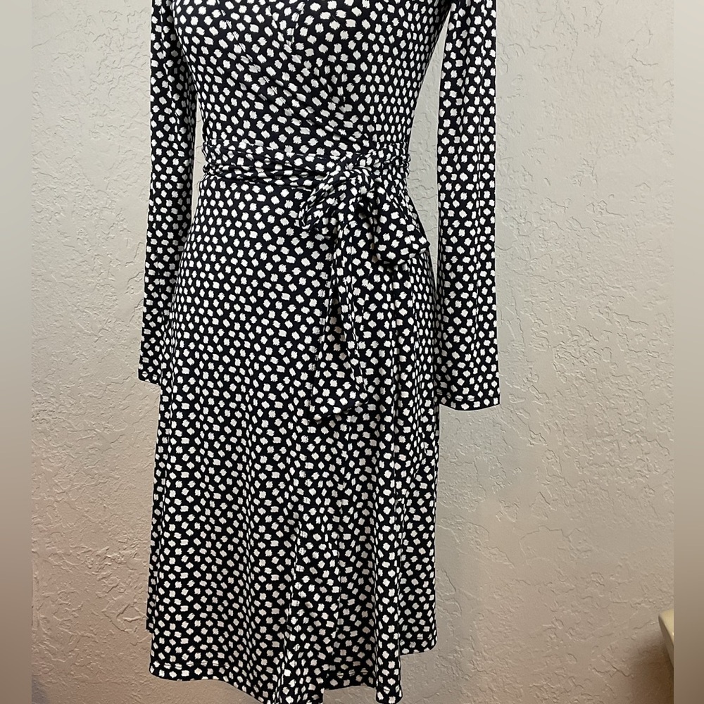 Banana Republic Long Sleeve Black White Polka Dot Wrap Dress Size XS - Picture 8 of 13